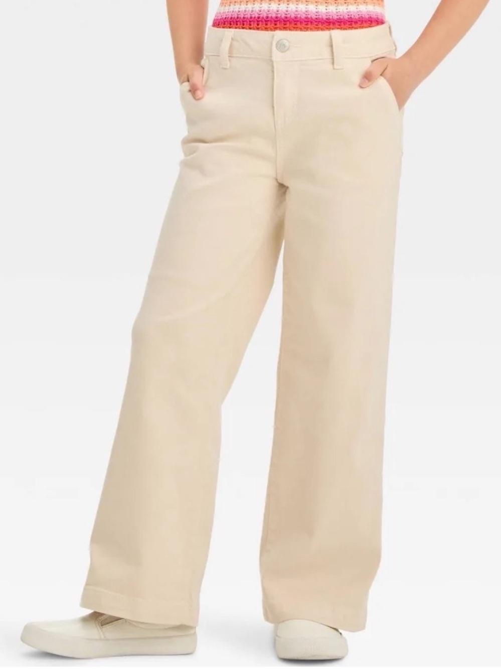 Cat & Jack Girls' Mid-Rise Wide Leg Jeans - Beige 16